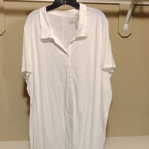 Lane Bryant White Short-Sleeve Button-Front Shirt 22/24